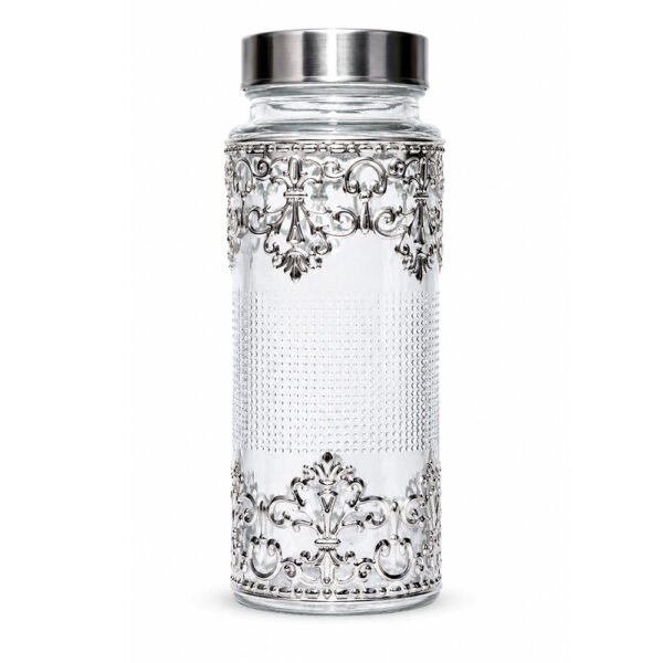 Premium Silver Embossed Glass Storage Jar Set of 4 with Luxury Velvet Gift Box – Kitchen & Dry Fruit Container Set