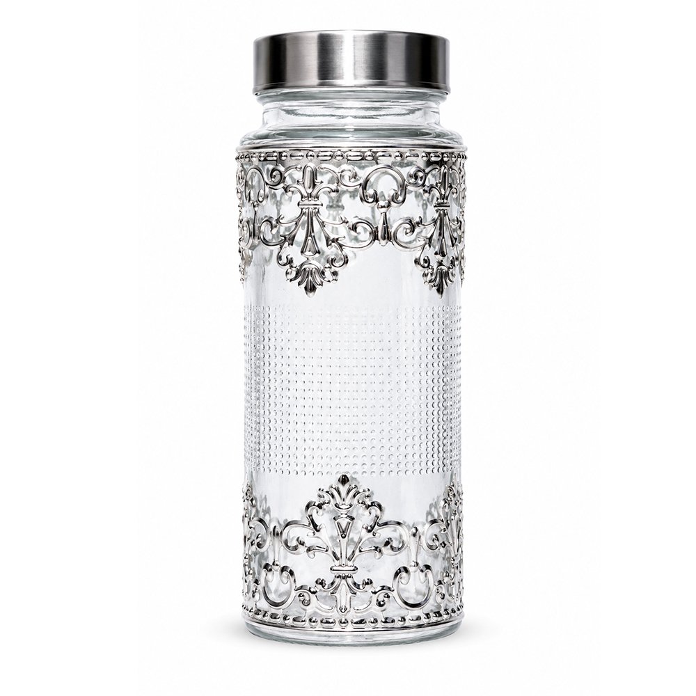 Premium Silver Embossed Glass Storage Jar Set of 4 with Luxury Velvet Gift Box – Kitchen & Dry Fruit Container Set