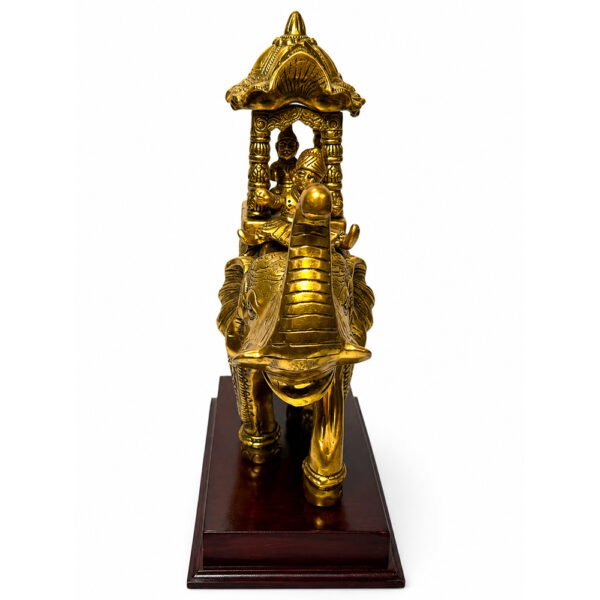 Royal Brass Ambari Elephant Statue with Divine Canopy on Wooden Base | Luxury Vastu Home Decor