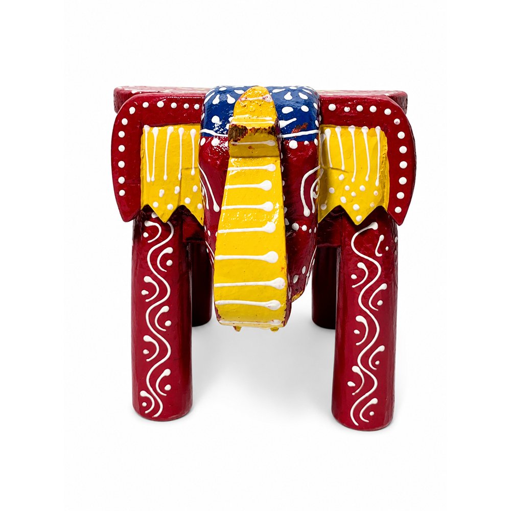 Handcrafted Wooden Elephant Stool | Traditional Rajasthani Hand-Painted Decorative Side Stool