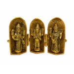 Brass Lakshmi Ganesha Saraswati Foldable Temple Idol for Home & Office
