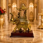 Royal Brass Ambari Elephant Statue with Divine Canopy on Wooden Base | Luxury Vastu Home Decor