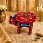 Handcrafted Wooden Elephant Stool | Traditional Rajasthani Hand-Painted Decorative Side Stool