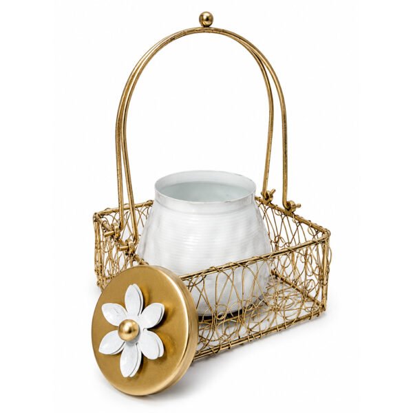 Luxury Decorative Storage Jar with Gold Metal Basket | Elegant Kitchen & Tabletop Organizer