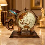 Handcrafted Elephant Globe Showpiece – Vintage World Globe Table Decor for Home & Office