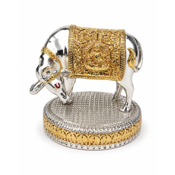 Premium Silver & Gold Kamdhenu Cow Statue with Goddess Lakshmi | Vastu & Home Temple Decor