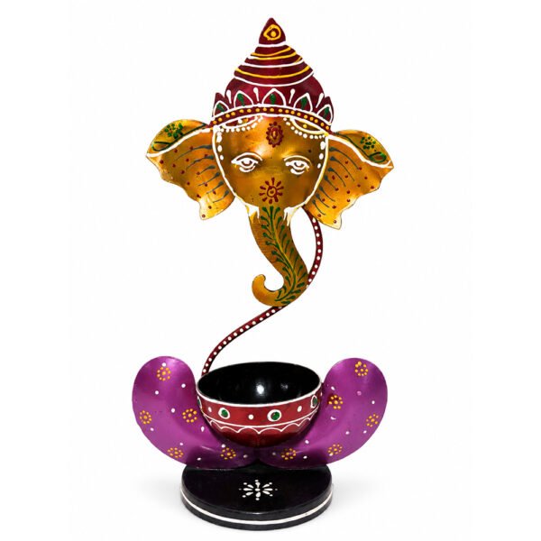 Handcrafted Lord Ganesha Hand-Painted Metal Diya Stand – Decorative Pooja Oil Lamp Holder