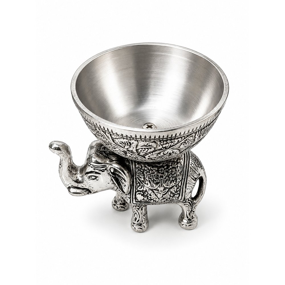 Handcrafted Silver Finish Elephant Urli Bowl for Floating Candles, Flowers & Home Decor