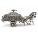 Handcrafted Silver Finish Horse Cart Dry Fruit Box with Peacock Lid – Decorative Serving & Gift Box