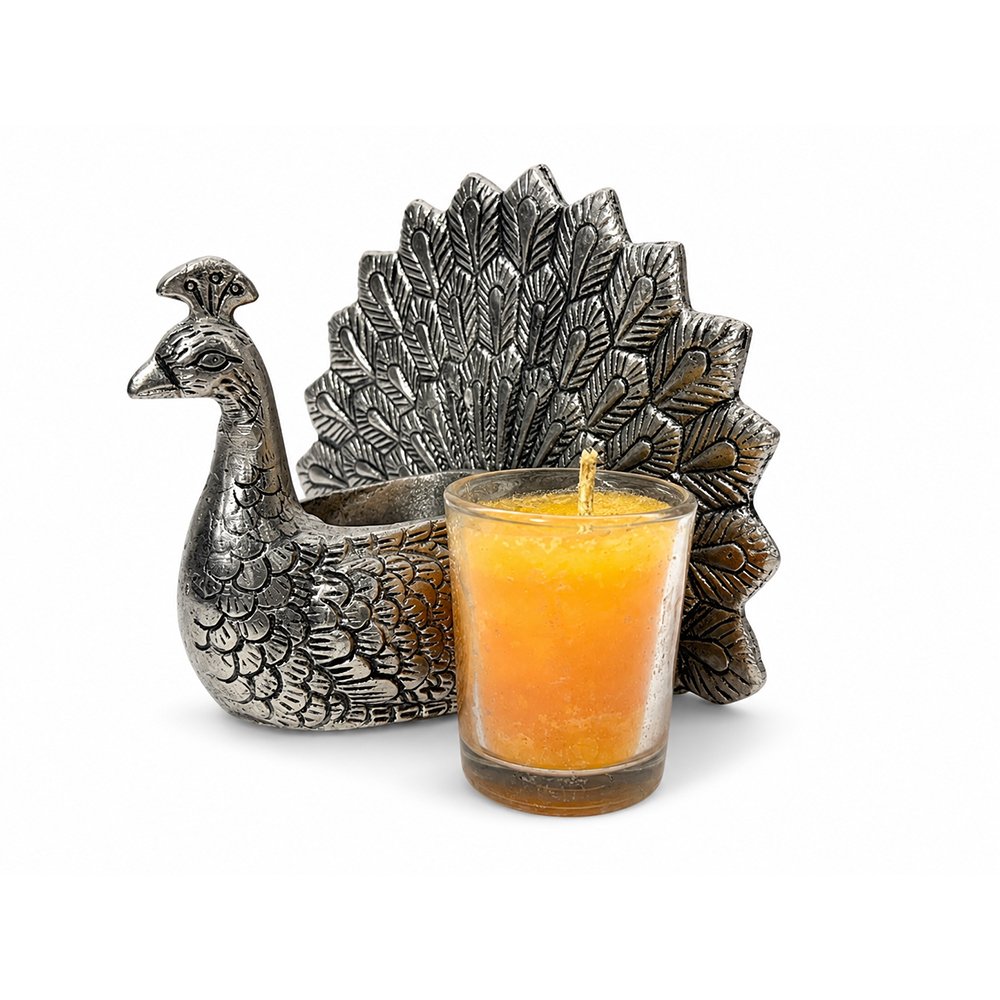 Premium Silver Plated Peacock Tealight Candle Holder | Decorative Devotional Candle Stand for Home Temple & Living Room