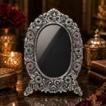 Premium Silver Plated Decorative Shringar Mirror for Thakur Ji & Dressing Table | Handcrafted Oval Makeup Mirror