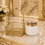 Luxury Decorative Storage Jar with Gold Metal Basket | Elegant Kitchen & Tabletop Organizer