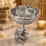 Handcrafted Silver Finish Elephant Decorative Bowl | Lotus Urli for Home Decor & Gifting