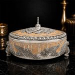 Premium Peacock Design Dry Fruit Box with 4 Compartments – Decorative Silver Plated Serving & Gift Box