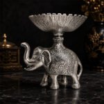 Premium Silver Plated Elephant Dry Fruit Bowl with Decorative Serving Tray – Luxury Handcrafted Centerpiece