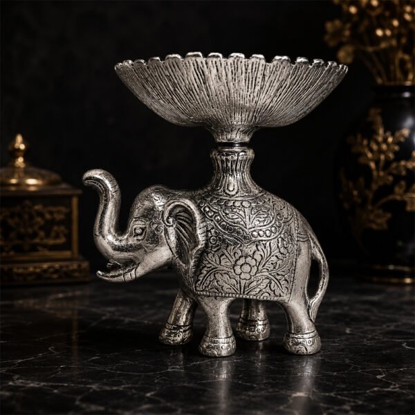 Premium Silver Plated Elephant Dry Fruit Bowl with Decorative Serving Tray – Luxury Handcrafted Centerpiece