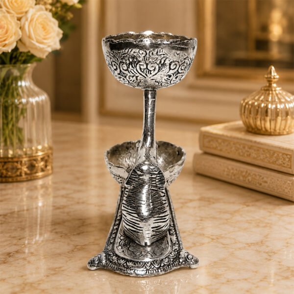 Premium Elephant Dry Fruit & Mukhwas Serving Bowl Set with Dual Bowls – Silver Plated Decorative Snack Server