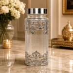 Premium Silver Embossed Glass Storage Jar Set of 4 with Luxury Velvet Gift Box – Kitchen & Dry Fruit Container Set