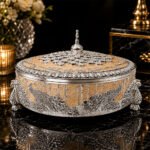 Premium Peacock Design Dry Fruit Box with 4 Compartments – Decorative Silver Plated Serving & Gift Box