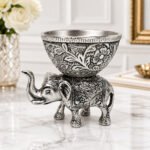 Handcrafted Silver Finish Elephant Urli Bowl for Floating Candles, Flowers & Home Decor