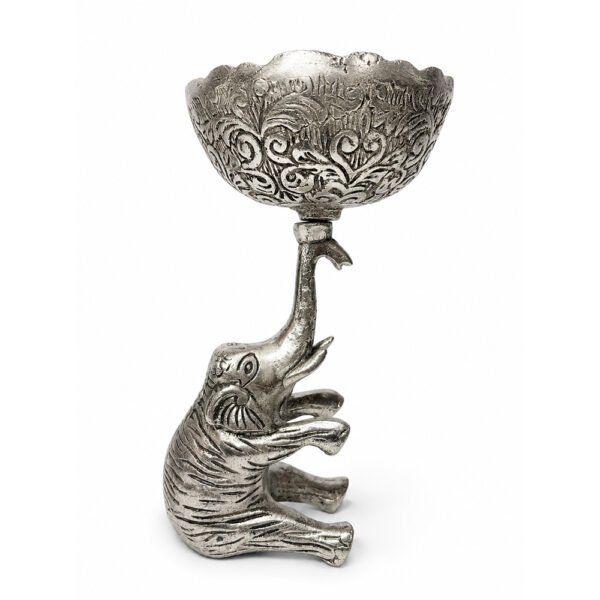 Handcrafted Silver Finish Elephant Decorative Bowl | Lotus Urli for Home Decor & Gifting