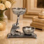 Premium Elephant Dry Fruit & Mukhwas Serving Bowl Set with Dual Bowls – Silver Plated Decorative Snack Server