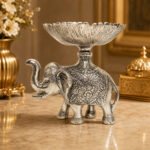 Premium Silver Plated Elephant Dry Fruit Bowl with Decorative Serving Tray – Luxury Handcrafted Centerpiece