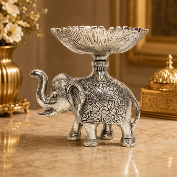 Premium Silver Plated Elephant Dry Fruit Bowl with Decorative Serving Tray – Luxury Handcrafted Centerpiece