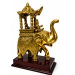 Royal Brass Ambari Elephant Statue with Divine Canopy on Wooden Base | Luxury Vastu Home Decor