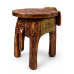 Handcrafted Wooden Elephant Stool | Vintage Antique Finish Decorative Side Table