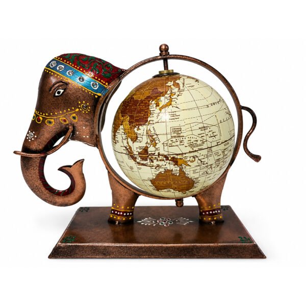 Handcrafted Elephant Globe Showpiece – Vintage World Globe Table Decor for Home & Office