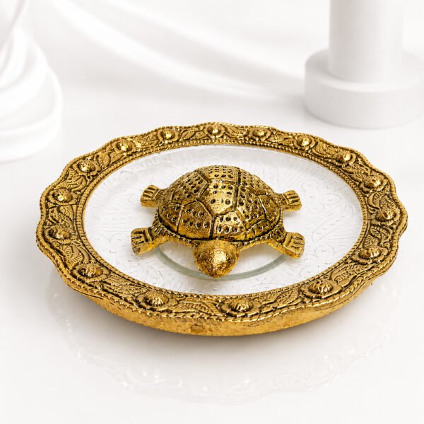 Premium Decorative Turtle Urli Bowl with Glass Plate – Vastu Feng Shui Tortoise for Home Decor