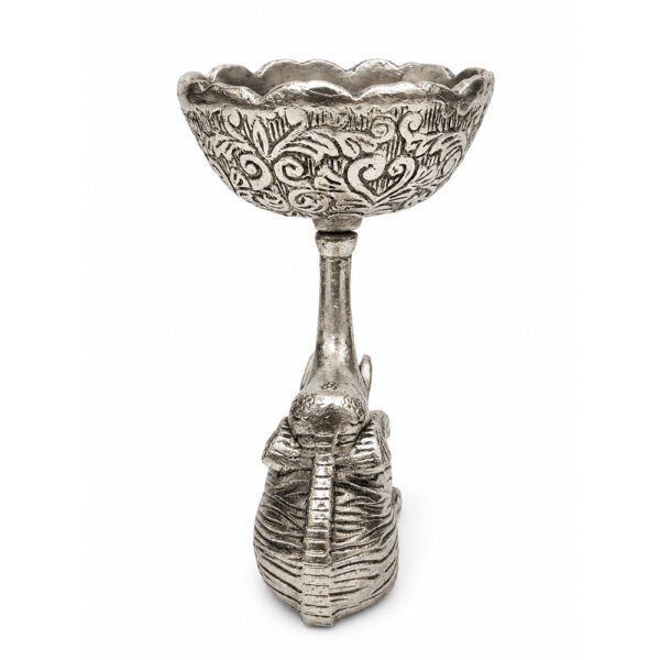 Handcrafted Silver Finish Elephant Decorative Bowl | Lotus Urli for Home Decor & Gifting