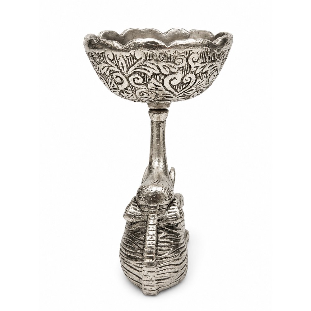 Handcrafted Silver Finish Elephant Decorative Bowl | Lotus Urli for Home Decor & Gifting