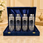 Premium Silver Embossed Glass Storage Jar Set of 4 with Luxury Velvet Gift Box – Kitchen & Dry Fruit Container Set
