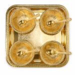Premium Gold Plated Dry Fruit Serving Set with Tray & 4 Bowls with Spoons in Wooden Gift Box
