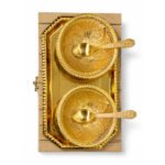 Gold Plated Prasadi Bhog Thali Set with 2 Bowls, Spoons & Serving Tray in Premium Gift Box