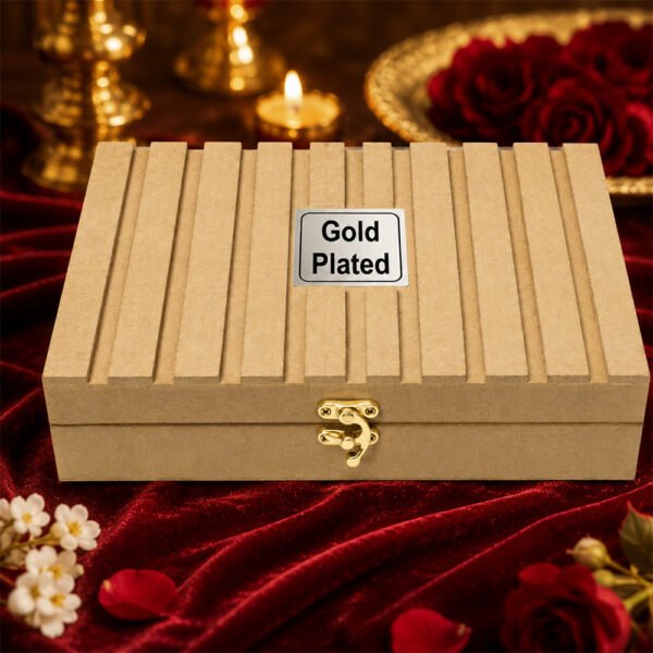 Gold Plated Prasadi Bhog Thali Set with 2 Bowls, Spoons & Serving Tray in Premium Gift Box