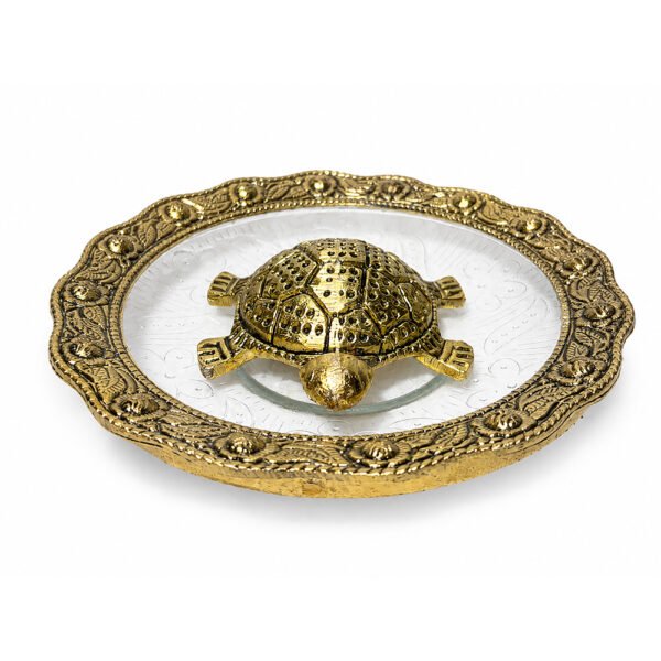 Premium Decorative Turtle Urli Bowl with Glass Plate – Vastu Feng Shui Tortoise for Home Decor