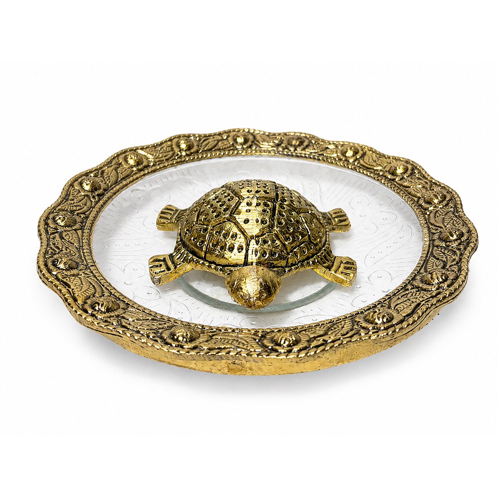 Premium Decorative Turtle Urli Bowl with Glass Plate – Vastu Feng Shui Tortoise for Home Decor