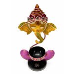 Handcrafted Lord Ganesha Hand-Painted Metal Diya Stand – Decorative Pooja Oil Lamp Holder