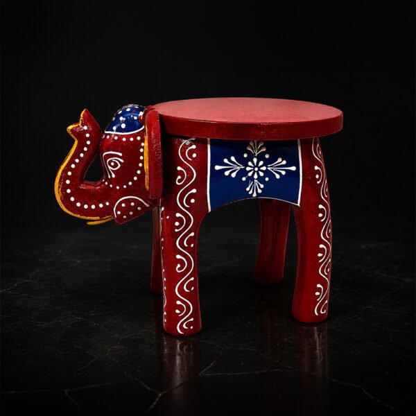 Handcrafted Wooden Elephant Stool | Traditional Rajasthani Hand-Painted Decorative Side Stool