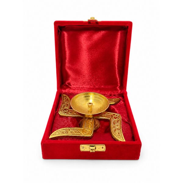 Premium Brass Swastik Akhand Diya with Velvet Gift Box | Traditional Pooja Oil Lamp for Home Temple