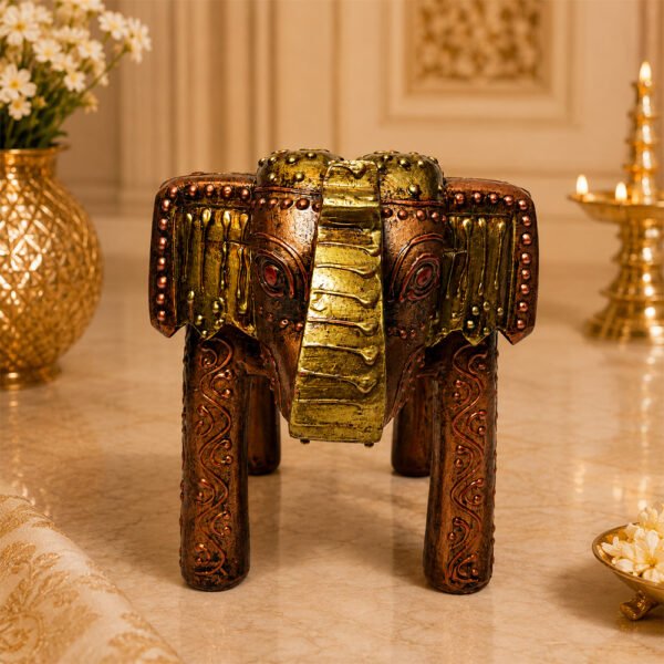 Handcrafted Wooden Elephant Stool | Vintage Antique Finish Decorative Side Table