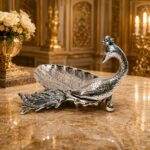 Handcrafted Silver Finish Peacock Leaf Decorative Tray – Premium Metal Serving & Dry Fruit Platter for Home Decor