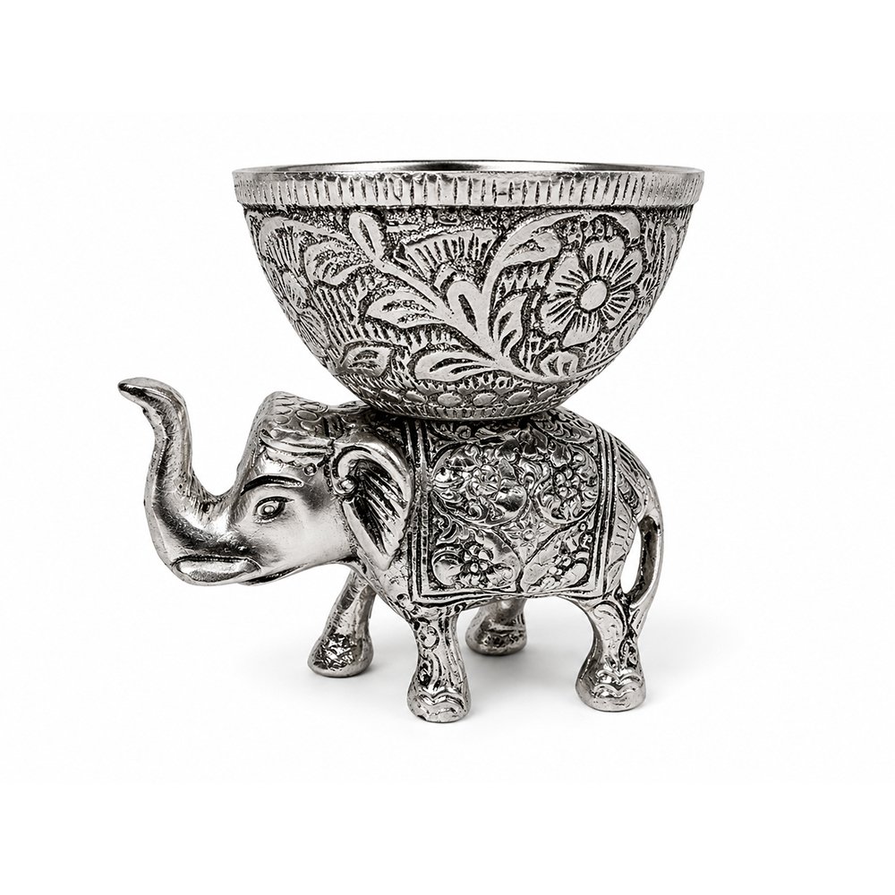 Handcrafted Silver Finish Elephant Urli Bowl for Floating Candles, Flowers & Home Decor