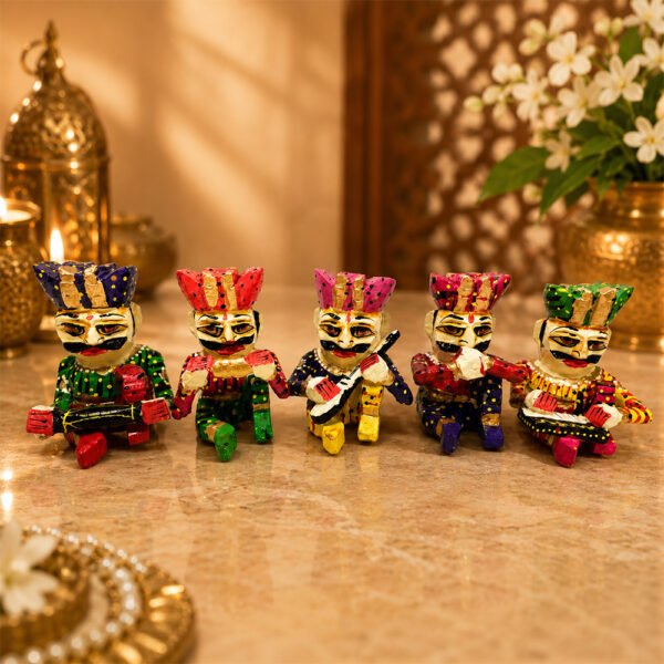 Handcrafted Rajasthani Wooden Folk Musician Figurine Set | Traditional Indian Musical Decor