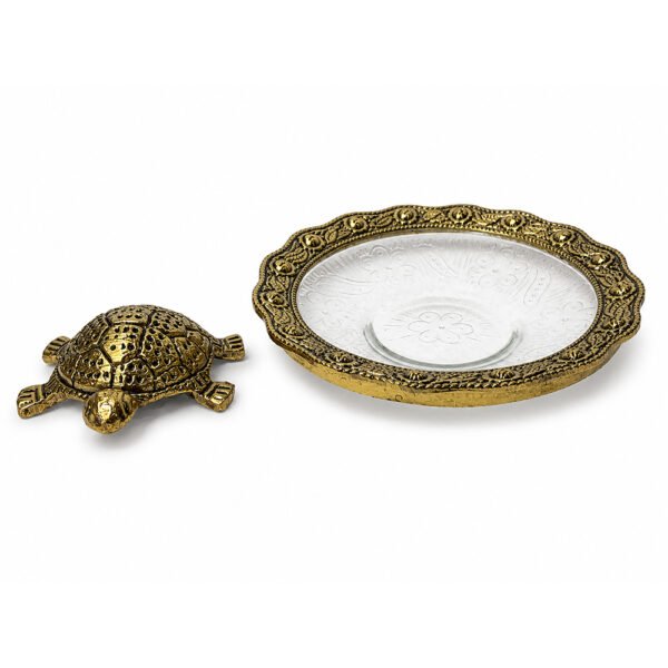 Premium Decorative Turtle Urli Bowl with Glass Plate – Vastu Feng Shui Tortoise for Home Decor