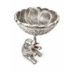 Handcrafted Silver Finish Elephant Decorative Bowl | Lotus Urli for Home Decor & Gifting