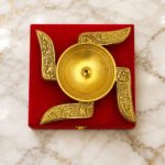 Premium Brass Swastik Akhand Diya with Velvet Gift Box | Traditional Pooja Oil Lamp for Home Temple
